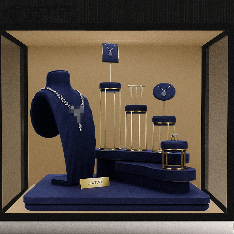 

Jewelry display Stand Premium window blue microfiber necklace Model live jewelry display Earring ring Stand