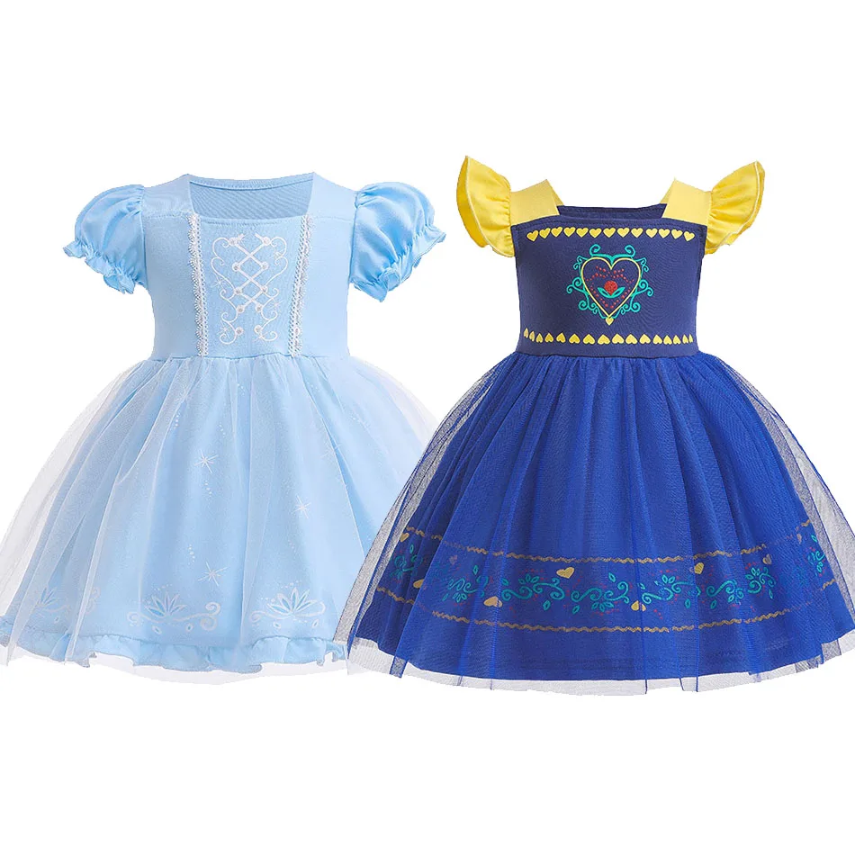 

Toddler Mermaid Belle Dress Girls Summer Cosplay Tulle Disguise Kids Elsa Anna Birthday Cartoon Clothes Party Ruffles Costume