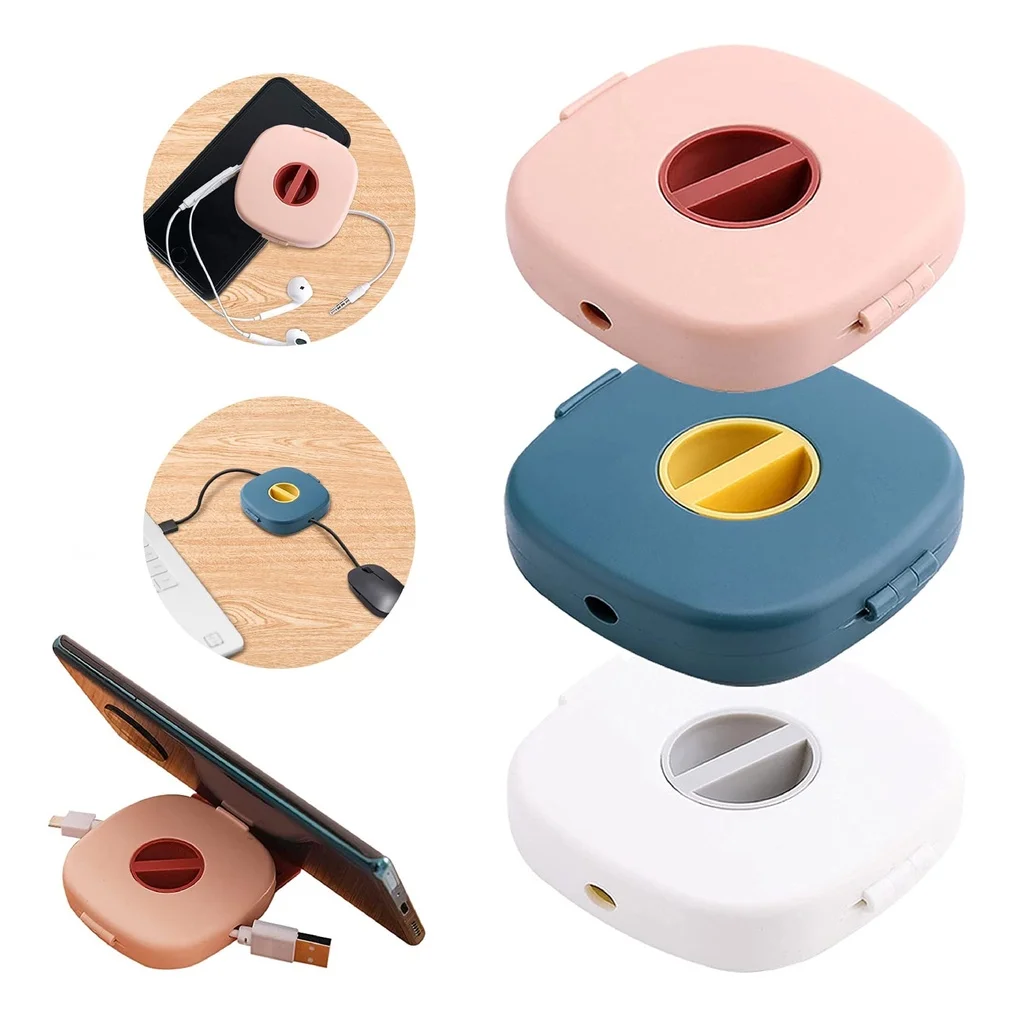 

Cable Organizer Rotating Cable Winder Box Plastic Portable Wire Storage Case Phone Holder Mouse Wire Earphone Cord Container