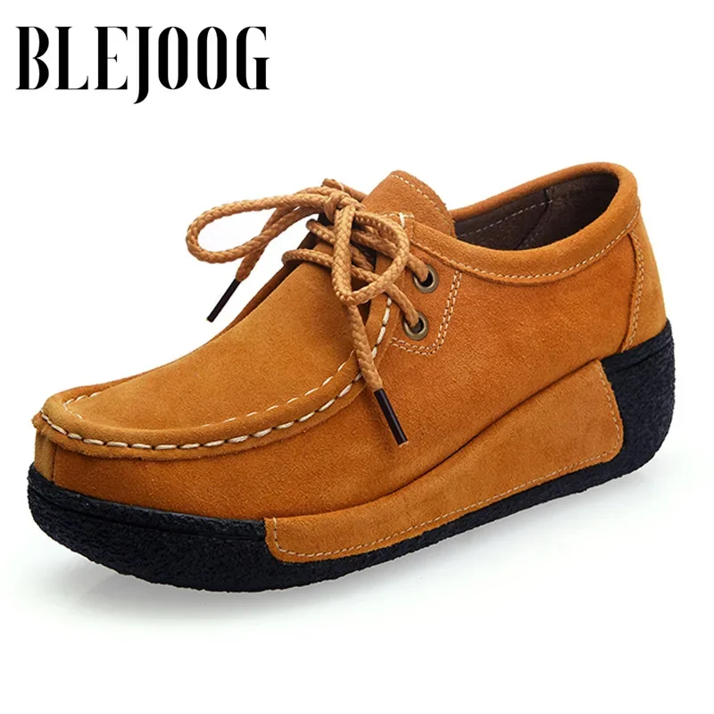 

2023 Autumn Women Flats Shoes Platform Sneakers Shoes Leather Suede Casual Shoes Slip on Flats Heels Creepers Moccasins 35-41
