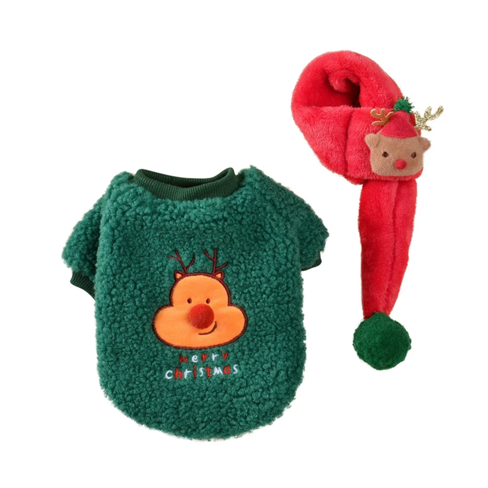 

Christmas Pet Costumes Pullover Puppy Sweaters and Scarf Kit Warm Fleece Small Dog Clothes Cute Cat Apparel Xmas Pet Coat