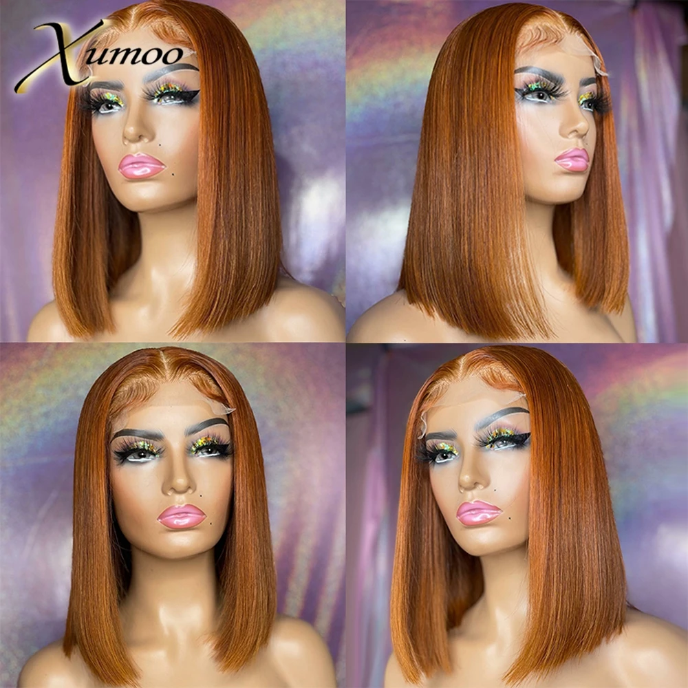 

XUMOO Orange Brown Color 13x4 Lace Front Wigs Staright Short Bob For Women Brazilian Remy Human Hair Gluelss Wigs with Baby Hair