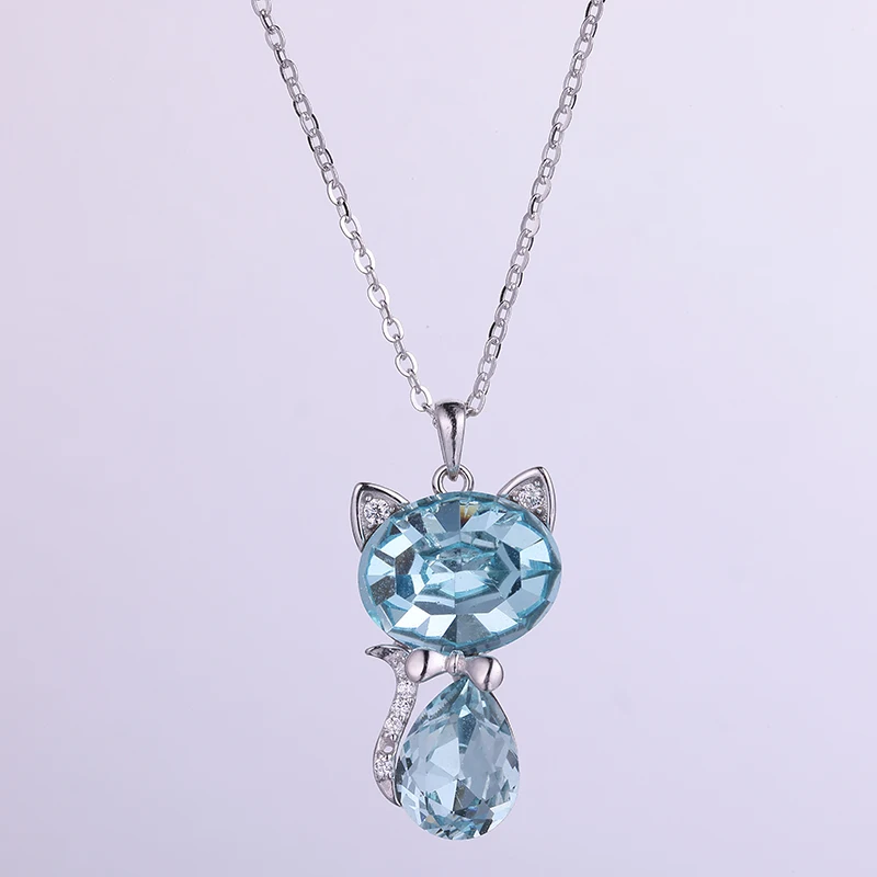 

Vonmoos Silver Necklace 925 Heart Chain for Women Cat Pendant Jewelry Green Gemstone Necklace Zircon Luxury Fashion Elegant