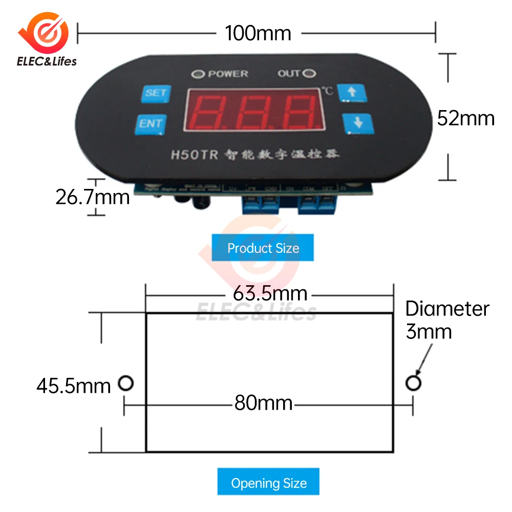 H50TR Adjustable LED Digital Display Temperature Controller Thermostat Switch DC12V 24V Cool Heat Sensor NTC10K Waterproof Probe