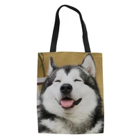 husky pattern portable shopping bag fashion outdoor travel handbag lightweight adult women bolso de mano