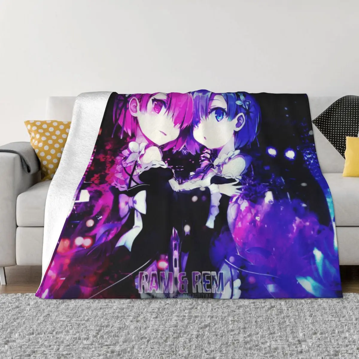 

Ram And Rem Re Zero Blanket Fleece Textile Decor Portable Ultra-Soft Throw Blankets for Sofa Couch Bedspread