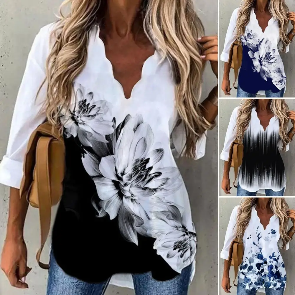 

Lightweight Stylish Floral Printing Autumn Tee Top Thin Female Top Loose Female Clothing