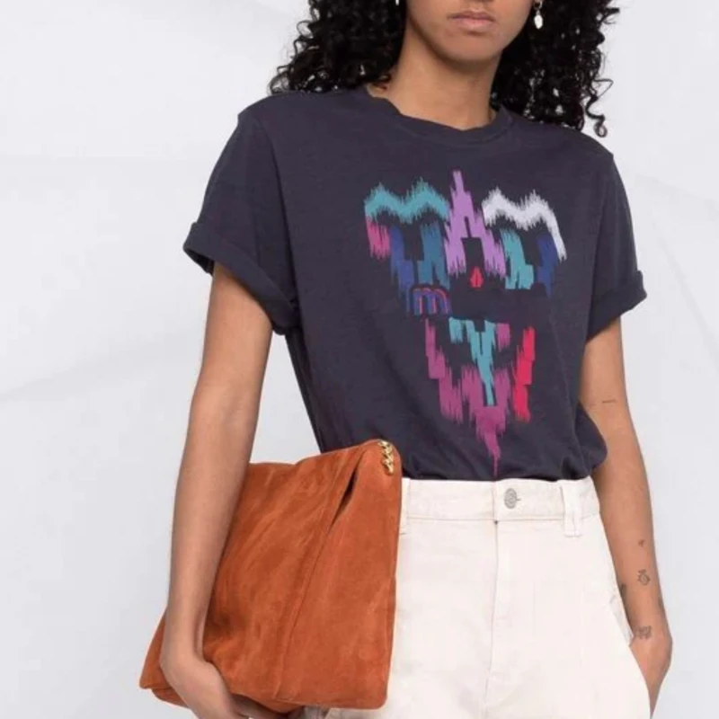 

Women's Letter Printed O-neck Short-sleeved T-shirt 2023 Summer New Women's Fashion Retro Contrast Color Tees Top All-match