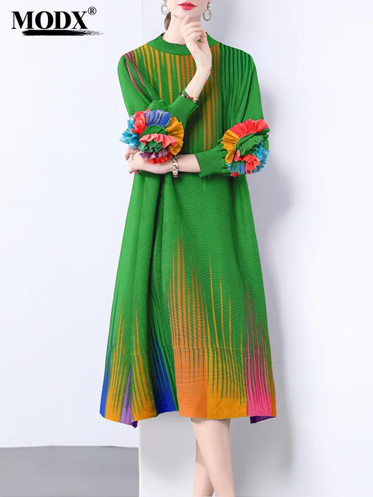 Прямое платье Miyake Wrinkle Heavy Industry Panhua с принтом морщин 9863 короткий стиль