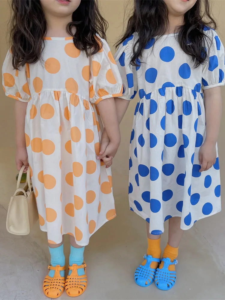 

Girls Dress Summer New Children's Clothing Summer Princess Skirt Children's Polka Dot Western Style Baby Short-sleeved Skirt