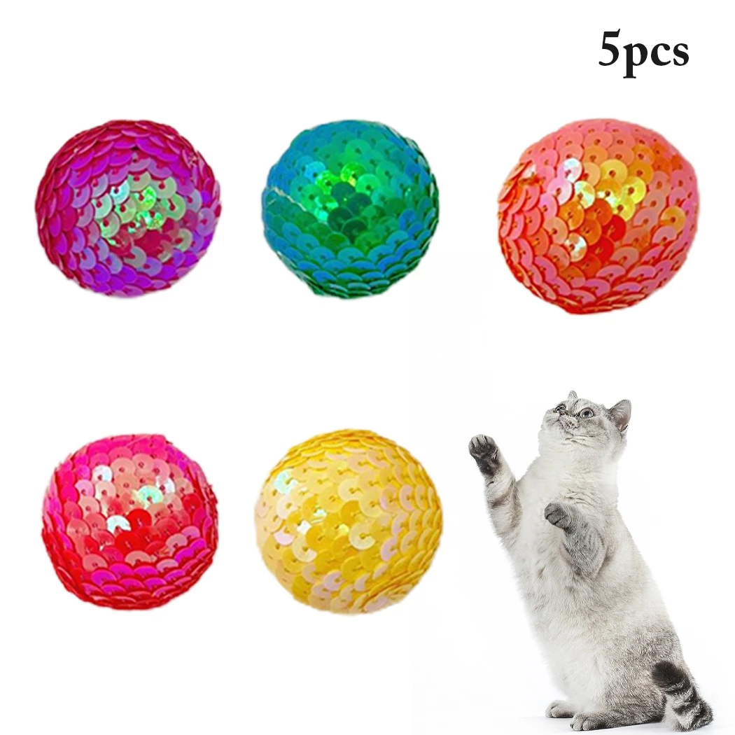 

5PCS/Set Cat Ball Toy Sequin 1.57" Entertaining Cat Play Balls Kitten Chewing Playing Toy Interactive Pet Cat Products Supplies