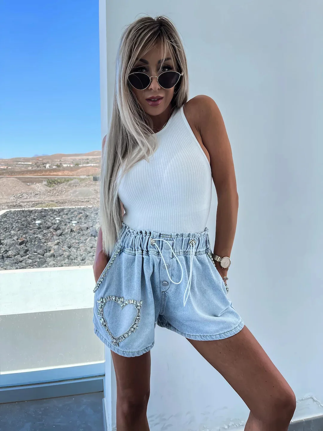 Women's 2023 Summer New American Street Fashion Casual Heavy Industry Rivet Rhinestone Versatile Denim Shorts