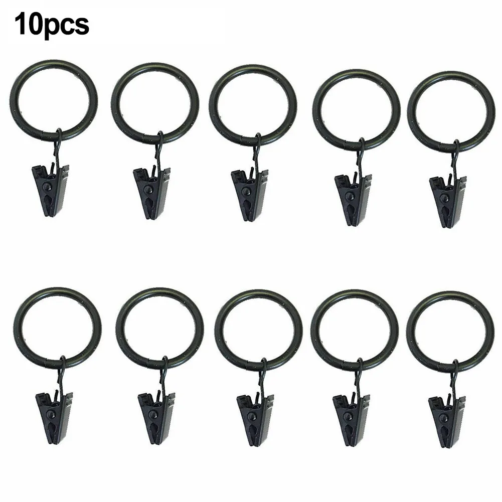 

10pcs Clip Rings Hooks Heavy Duty Metal Curtain Rings Pole Rod Voile Curtain Hooks With Clips 3mm Furniture Hardware