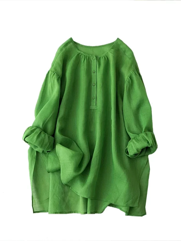 Женская рубашка/блузка из рами простая ультрасвободная Удобная тонкая блузка с