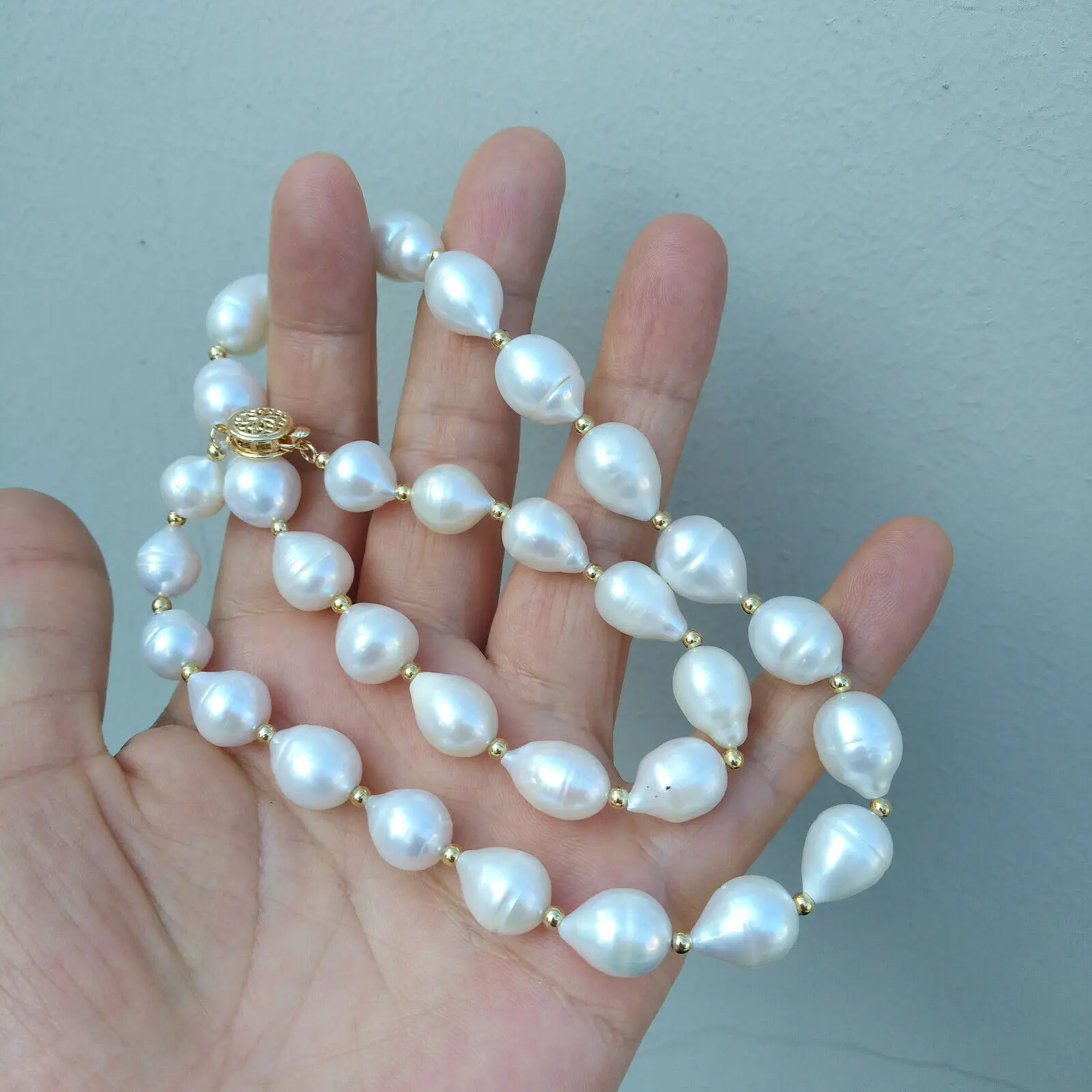 

10-12mm South Sea Natural White Baroque Pearl Necklace 20" 14k Gold P Clasp