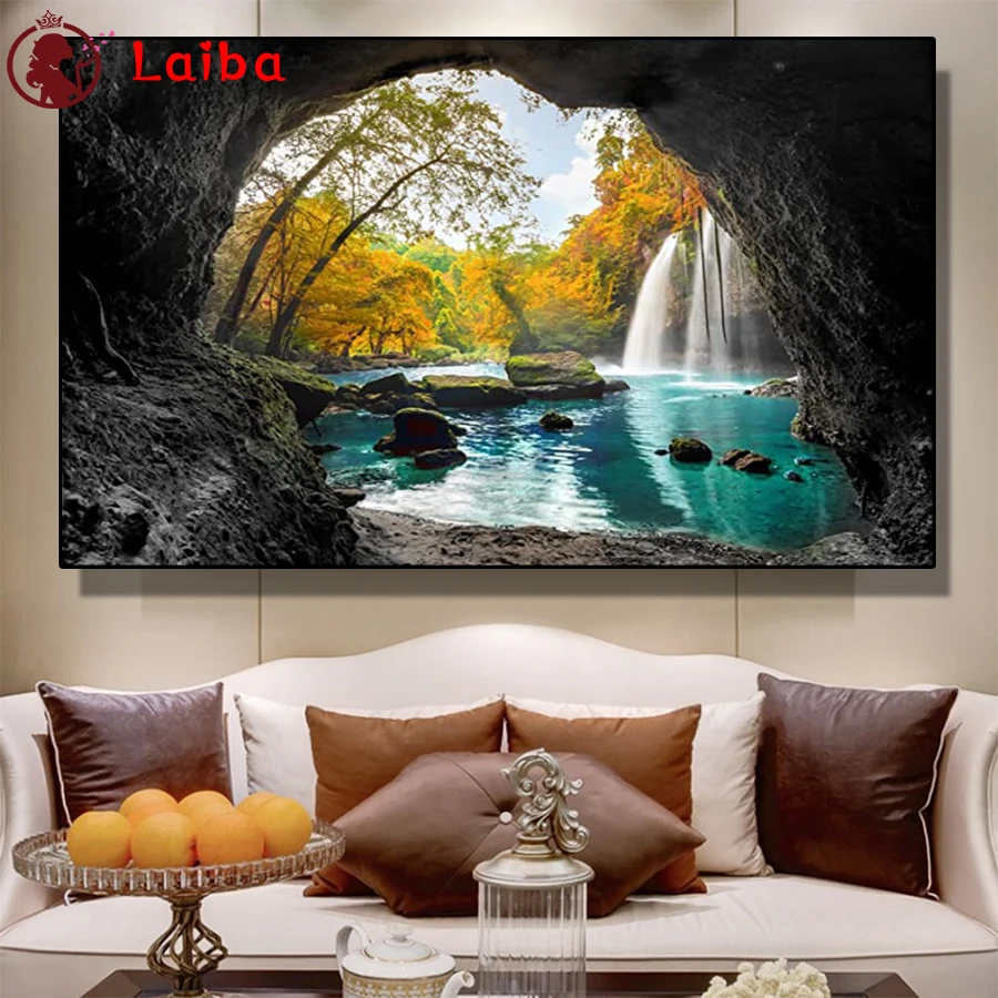 

Фотообои природный пейзаж Осеннее дерево водопад вышивка крестом алмазная живопись искусство полный квадратный Декор для дома