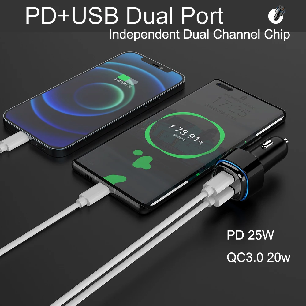 Автомобильное зарядное устройство с 2 портами USB быстрая зарядка QC3.0 45 Вт