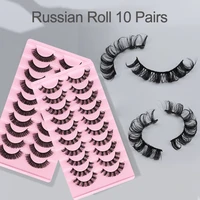 10pairs russian curling false eyelashes large curvature dd natural russian curly eyelashes thick fake lashes tools pesta%c3%b1as