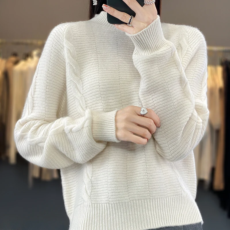 

Модель 100%, свитер с полувысоким воротом, Женский пуловер, вязаный свитер корейской версии, свободный облегающий, приталенный и модный