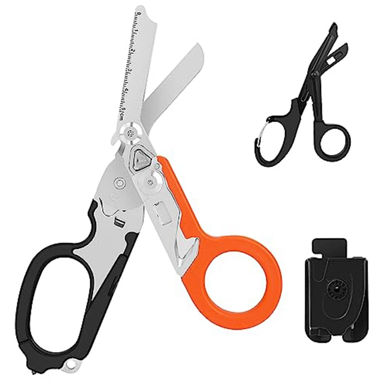 

6-In-1 Multi-Function Trauma Shears With Holster, Stainless Steel Foldable Emergency Response Shears