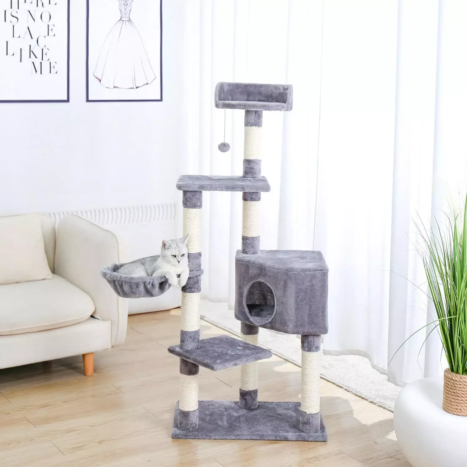 

Cat Tree Multi-Level Deluxe Cat Tower with Extra-Large Plush Perch Spacious Hammock and Thick Sisal-Covered Scratching Post
