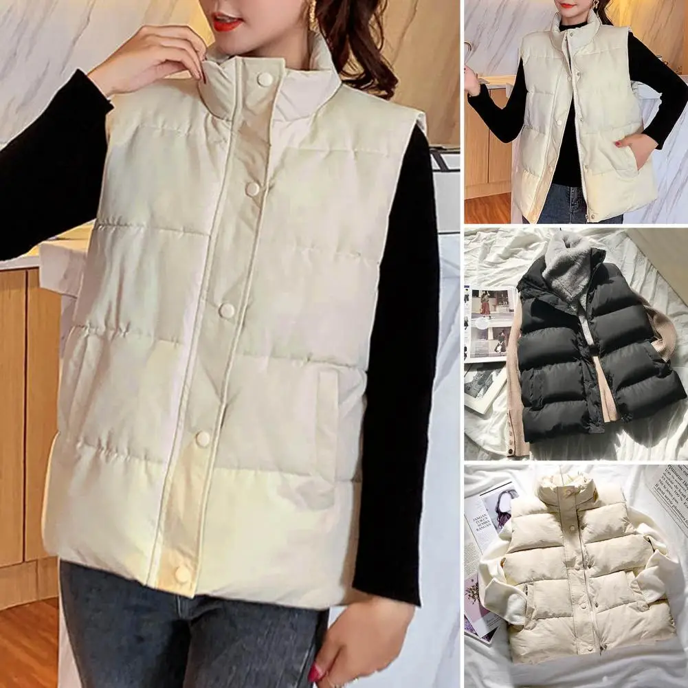 

Женский зимний теплый жилет со стоячим воротником, пальто на молнии, легкий однотонный жилет без рукавов, верхняя одежда с карманами