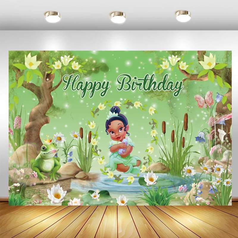 

Disney Baby Tiana Backdrop African Girl 1st Birthday Party Princess And Frog Photo Background Photo Studio Props Banner