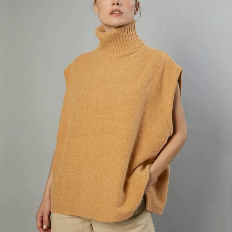 

Turtleneck Oversized Pullovers Loose Sleeveless Sweater Spring Autumn Women Vest Sweaters Knitting Joker Knitted Vests Cashmere