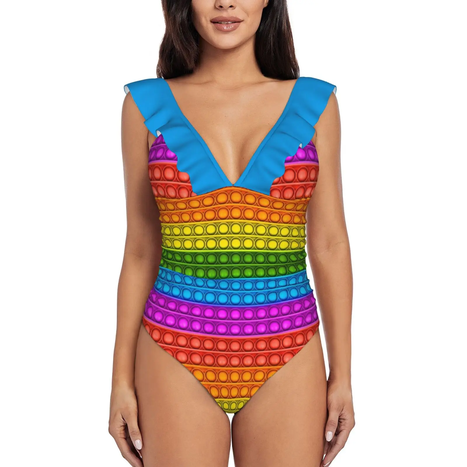 

Женский слитный купальник с оборками Pop It-разноцветный купальник, монокини, пляжная одежда Pop It Popit Fidget
