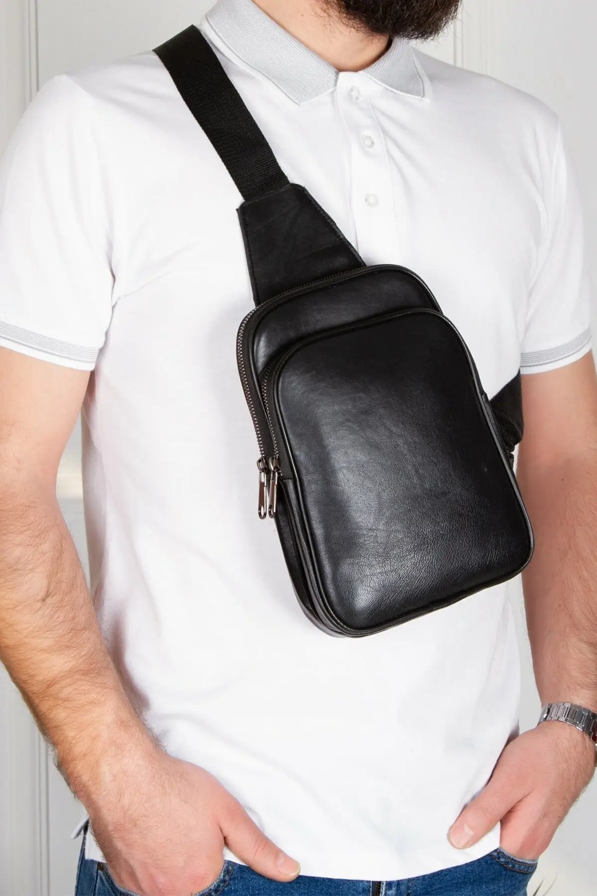 

Женская сумка из натуральной кожи, черная нагрудная сумка через плечо