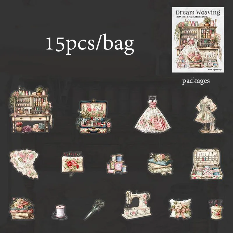 

Бумага Mr. Paper, 6 стилей, 15 шт./упак., Набор наклеек для домашних животных с тематикой шитья, машинка для шитья DIY для коллажей, декоративные наклейки из материала для девушек