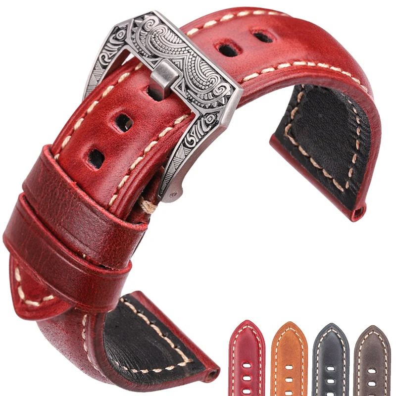 

Genuine Leather Watch Band Bracelet 20mm 22mm 24mm 26mm Women Men Genuine Leather Watchbands Blue Green Yellow Red Strap