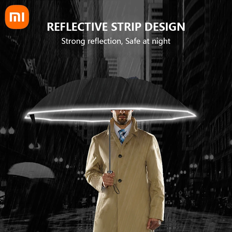 

Xiaomi Reflective Strip Umbrella 10 Bones Fully Automatic Reverse Folding Umbrellas Windproof and Rainproof Business UV Parasol