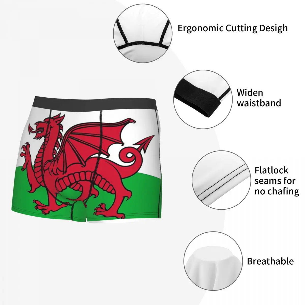 Трусы-боксеры с национальным флагом и драконом из валлийского хлопка мужское