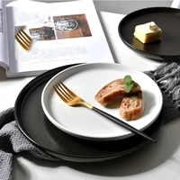 simple matte black and white plate nordic creative steak plate ceramic western food plate tableware household dish plate