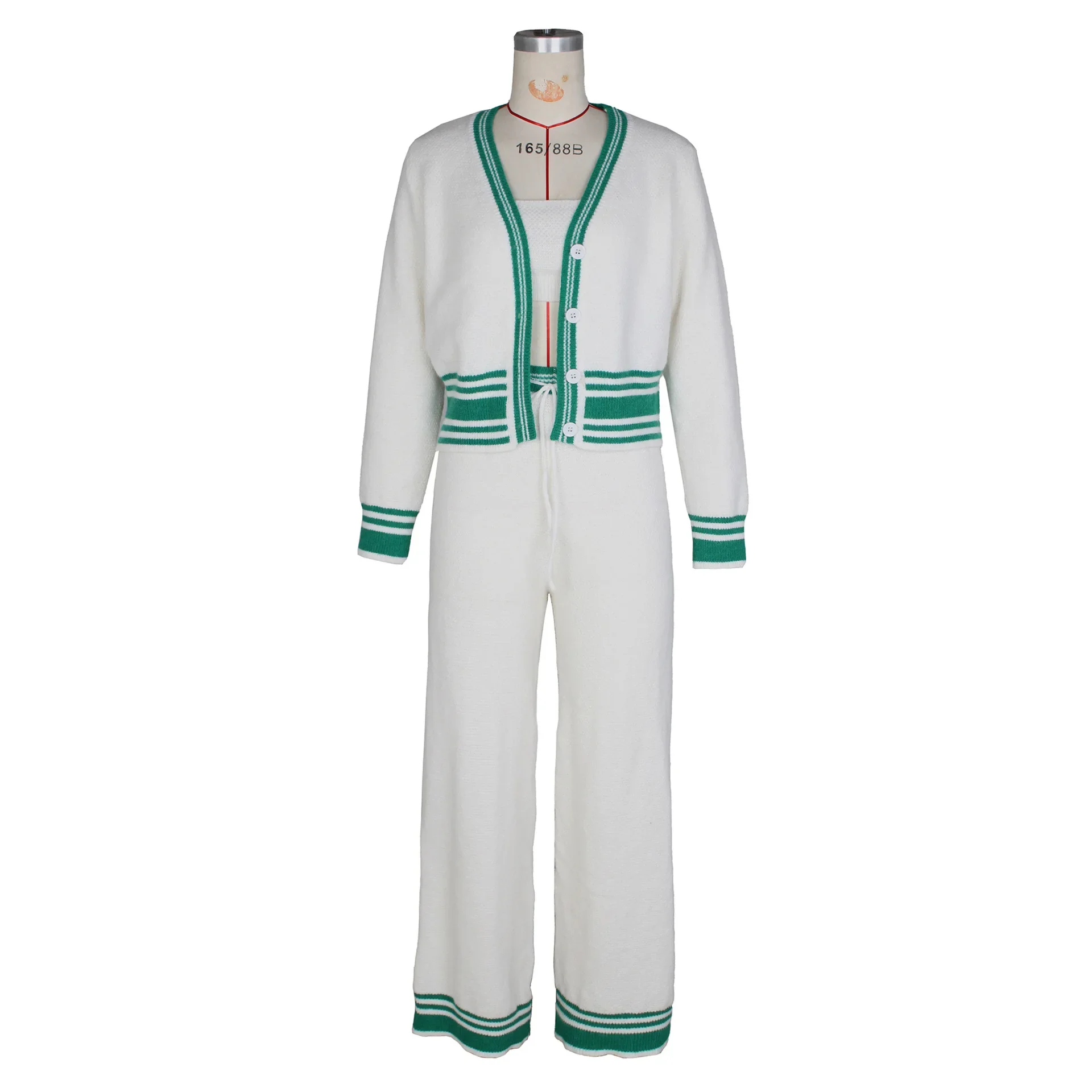 Зимний женский трикотажный кардиган с длинным рукавом и брюки широкими