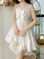 2022 summer white lolita mini dress women kawaii clothing vintage fairy strap dress female casual elegant one piece dress korean