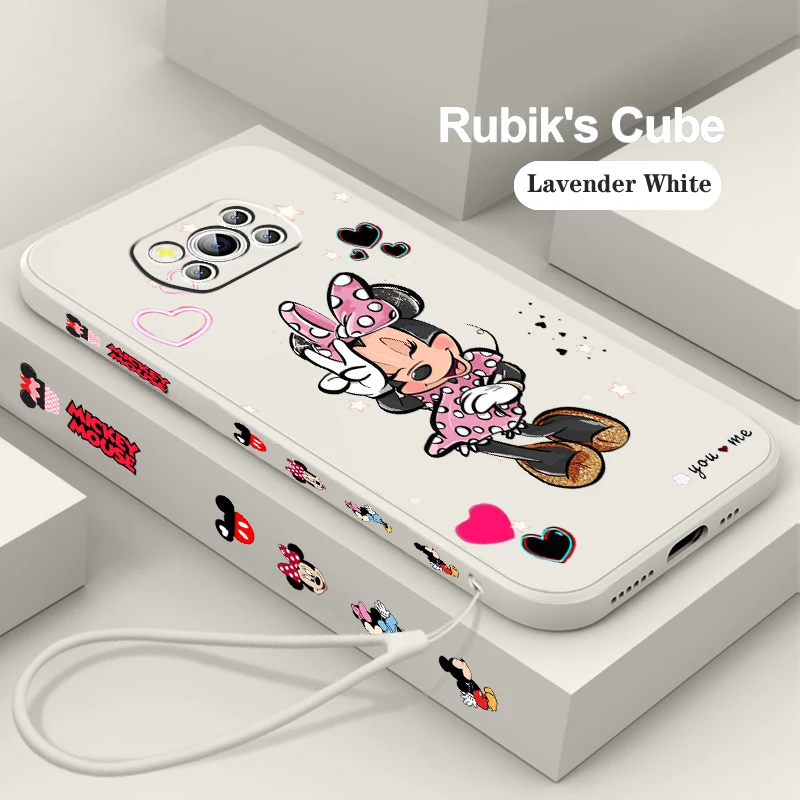 

Mickey Minnie Disney Cute Art Liquid Left Rope For Xiaomi Mi Poco M5s M5 X5 X4 X3 M4 M3 F4 F3 GT C55 C50 Pro NFC 5G Phone Case