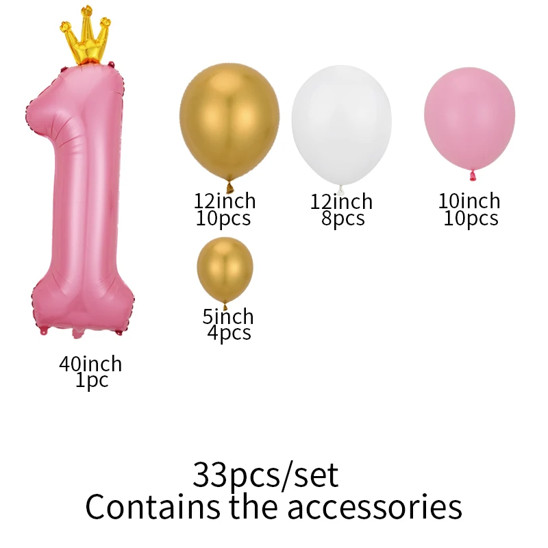 Воздушные шары в виде короны 33 шт./компл. розовые из латекса металлические