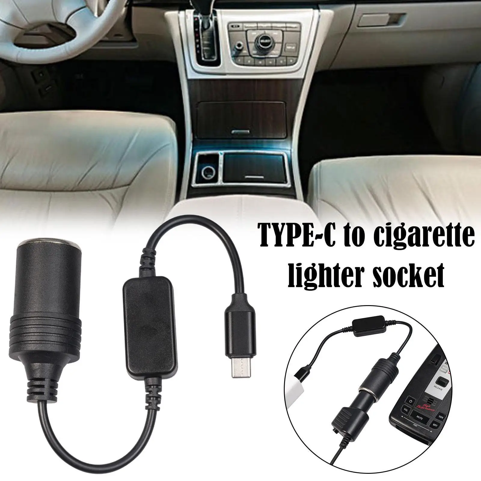 Built-in Boost Chip 12W Power Driving Recorder TYPE-C To Cigarette Lighter Base 5V To 12V Boost Line