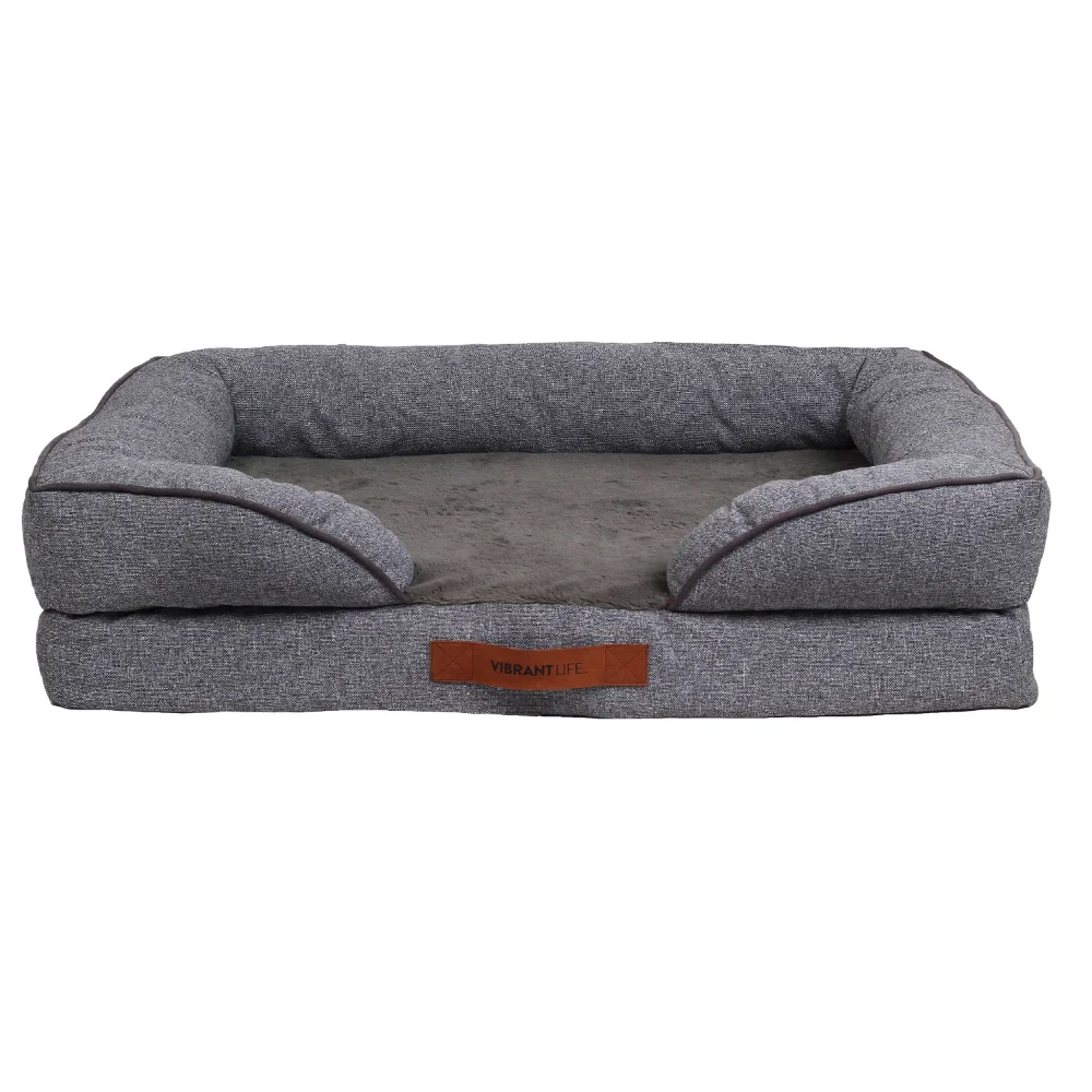 

Vibrant Life Large Cozy Orthopedic Sofa-Style Dog & Cat Bed, Gray Dog Bed Dog Beds for Large Dogs Cat Bed