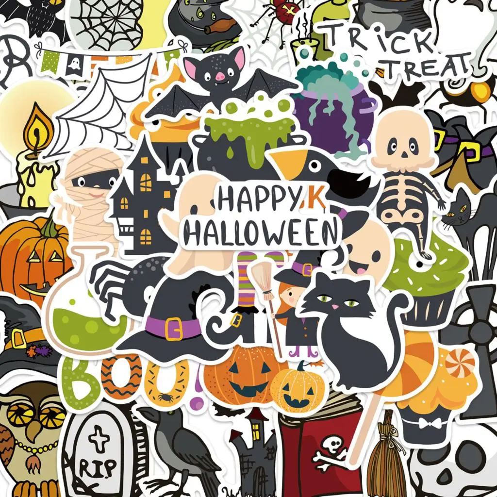 

10/25/50pcs Cute Cartoon Halloween Witchy Sticker Aesthetic For Kids Skateboard Helmet Luggage Guitar Gift Candy Toy PVC Sticker
