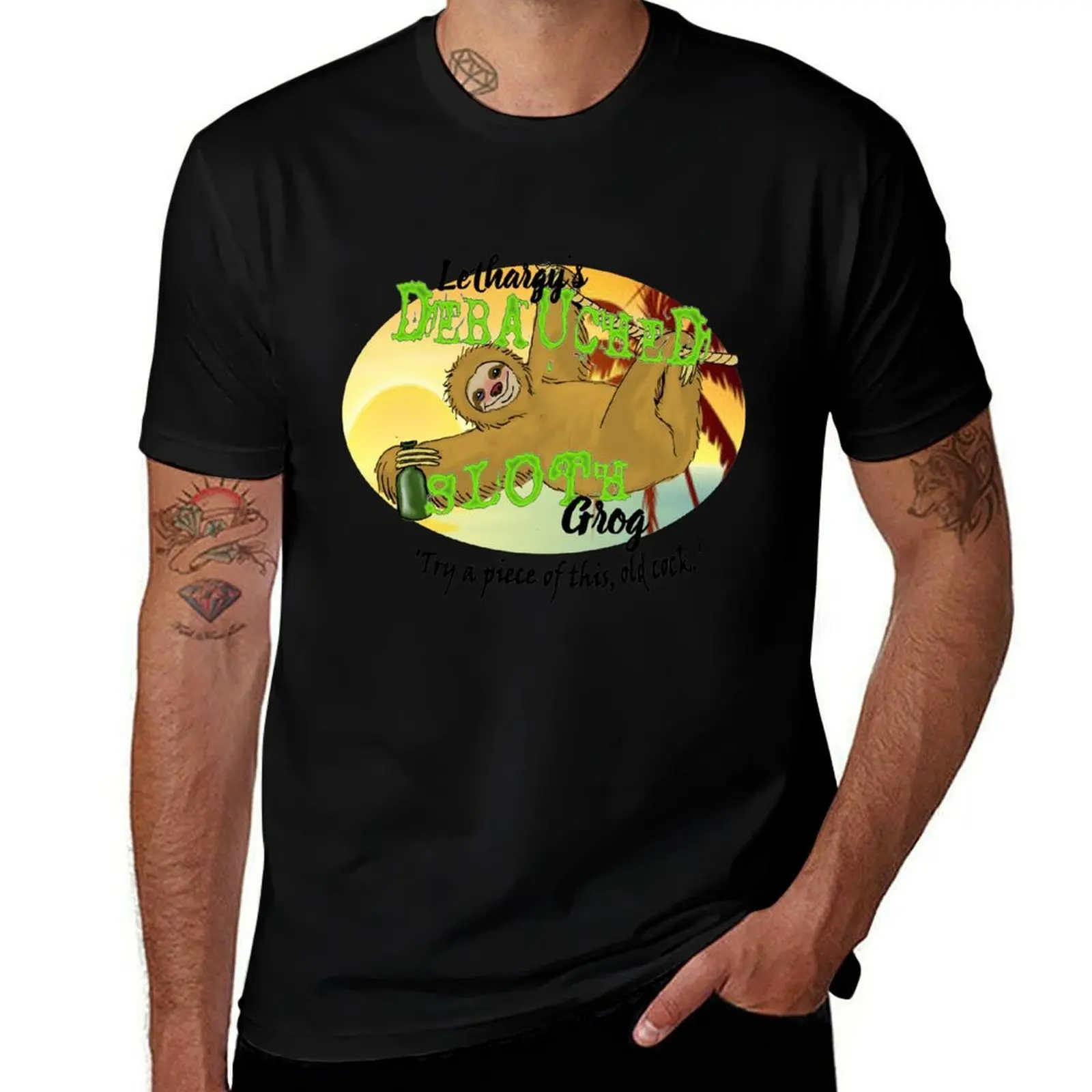 Фото Футболка Lethargy's Debauched Sloth Grog, повседневная футболка из мягкого хлопка с короткими рукавами №1