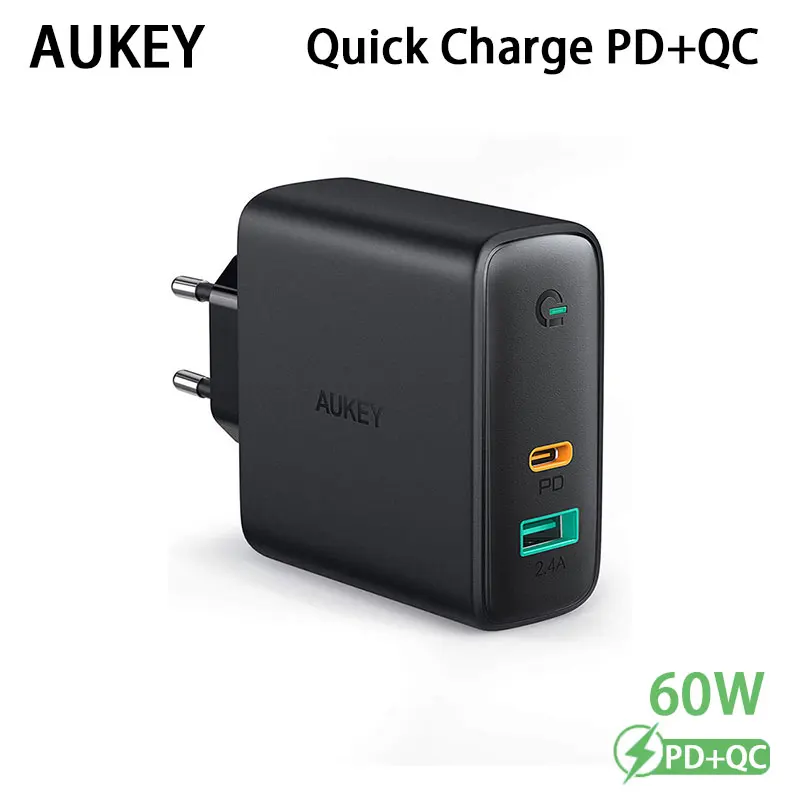 AUKEY PA-D3 Быстрая зарядка 60 Вт USB-C PD быстрая настенная с европейской вилкой зарядная