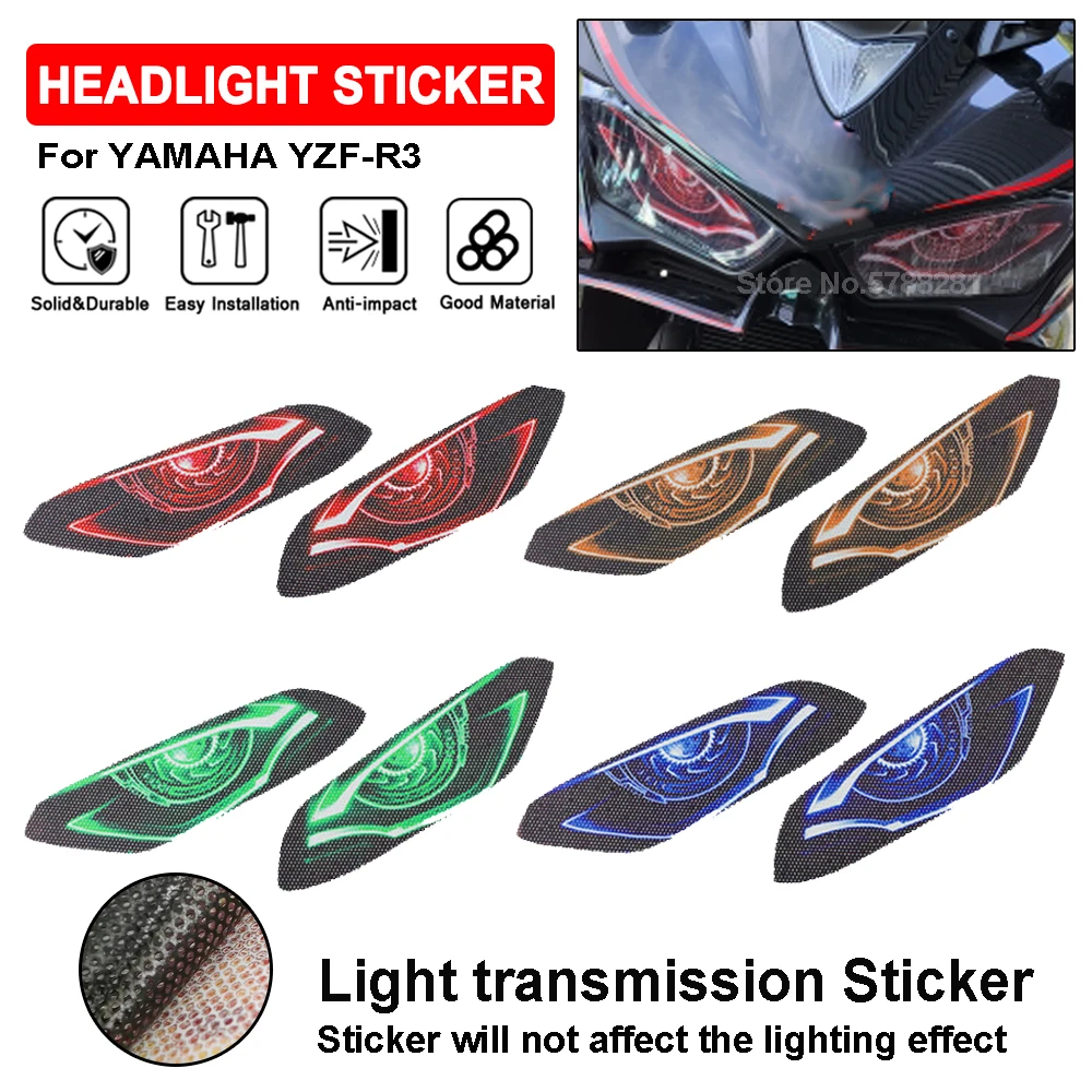 

Headlight Stickers For YAMAHA YZF R3 YZF-R3 YZFR3 2020 2019 2018 Motorcycle 3D Front Fairing Head light Protection Decals Guard