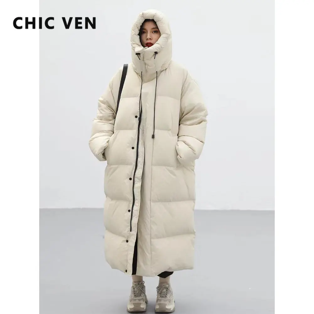 CHIC VEN Women's Down Coats Korean Loose Hooded Thick Warm Long Down Jacket Winter Coat for Women Female Parkas Outerwears 2022