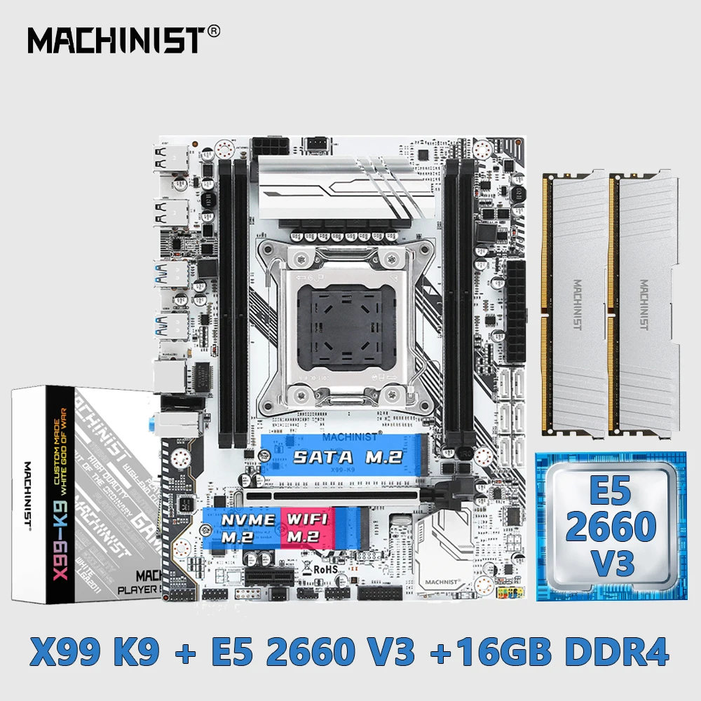 

MACHINIST X99 K9 X99 материнская плата LGA 2011-3 комбо с процессором Xeon E5 2660 V3 и комплектом памяти DDR4 16 Гб RAM