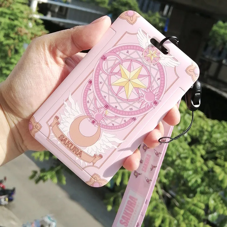 Anime Sakura Card Captor Card Case Keychain Keyring Lanyard Lady Cute Fun ID Card Pass Badge Phone Holder Cosplay Props Gift