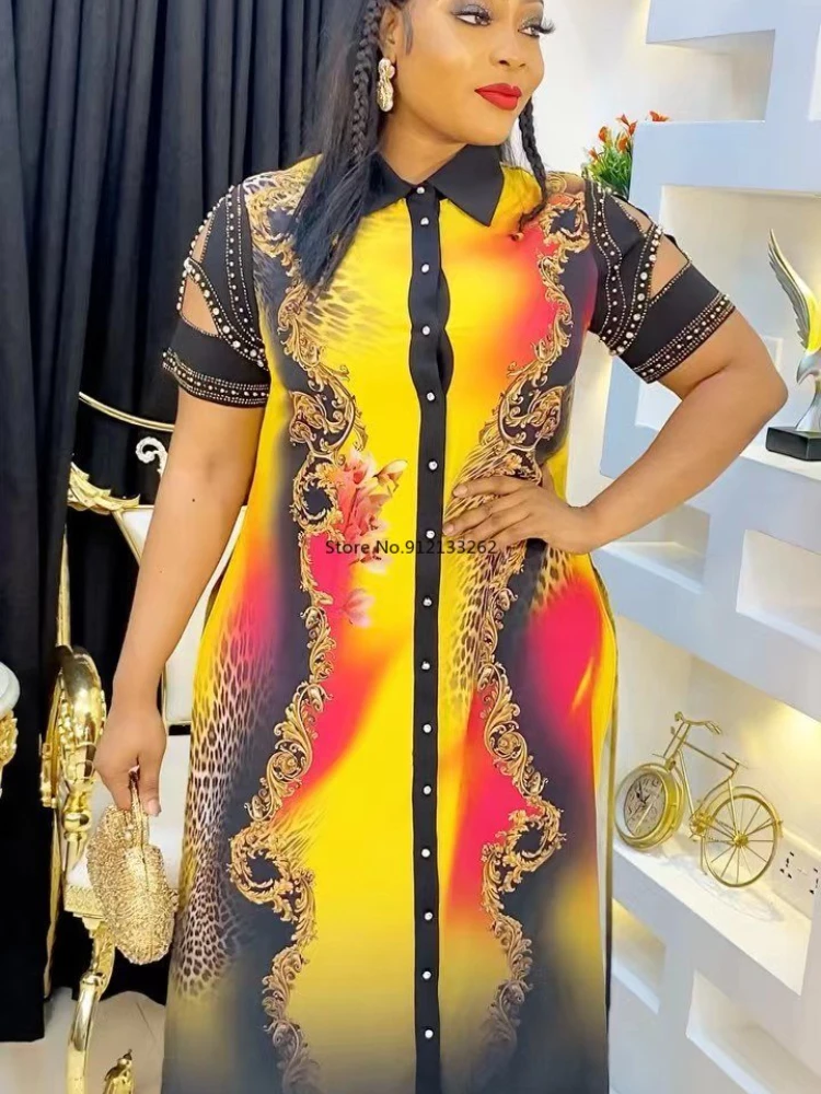 

Африканские платья для женщин, Осенние африканские женские платья рубашки с коротким рукавом и принтом из полиэстера, платье макси, африкан...