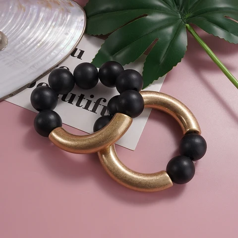 WEALTHYBOO Асимметричный золотой черный браслет из бисера